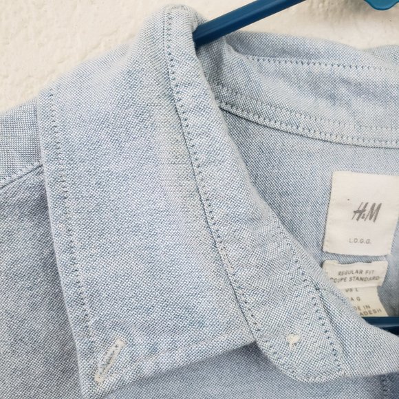 H&M Women's Sz Large Chambray Cotton Long Sleeve Button Down Regular Fit Shirt - Picture 3 of 11